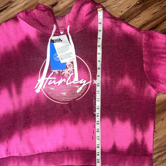 NWT Maroon Pink Striped Tie Dye Hurley Palm Tree Hoodie  Cropped Size Large - Picture 9 of 11